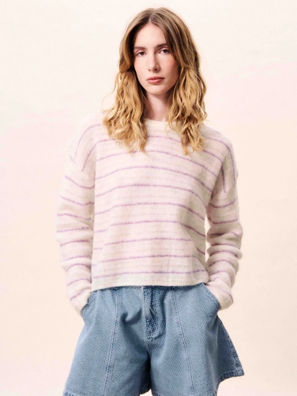 FRENCH Ela Lilac Stripe Soft Knit Jumper Sweater